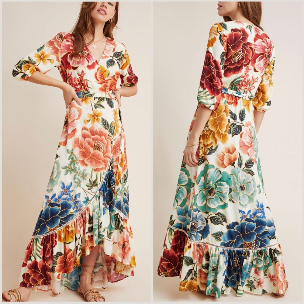 Farm Rio Floral Amorina Wrap Maxi Dress Size M